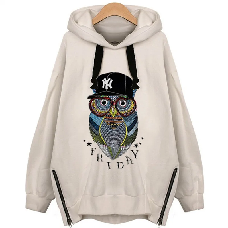 Autumn Winter Hoodies Sweatshirts Women Owl Plus Size Long Sleeve Pullover Thick Oversized Casual H