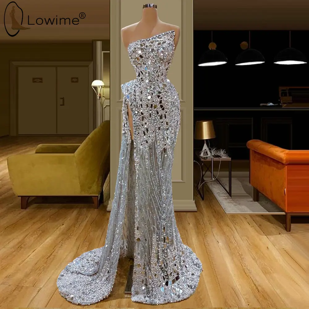 

Dubai Illusion Full Beaded Crystal Evening Dresses Arabic Abiye Mermaid Party Gowns Turkish Largos Vestidos Long Formal Dress