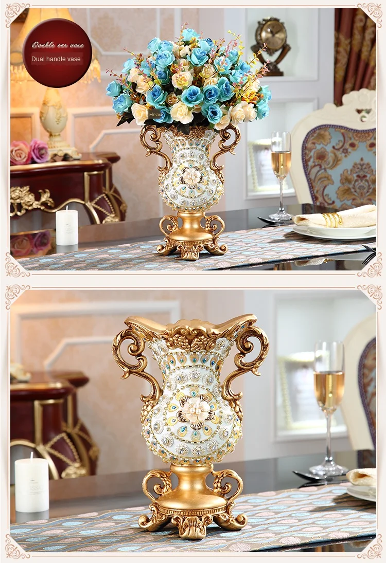 Luxury European Resin Vase Stereoscopic Dried Fowers Arrangement Wobble Plate Living Room Entrance Ornaments Home Decorations