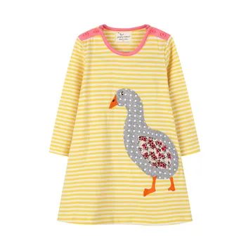 

Jumping meters Top Brand Animals Applique Stripe Princess Girls Long Sleeve Dresses for Autumn Spring Duck Baby Girls Dress