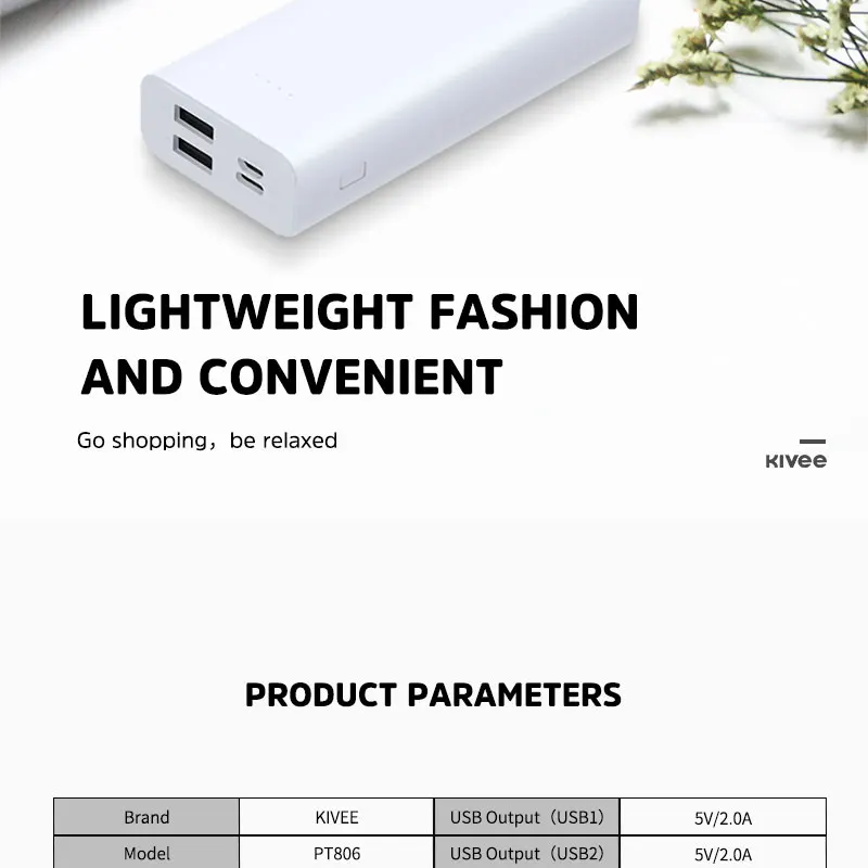 best power bank brand KIVEE Power Bank Charger Type-c Phone Charge PT806A External Battery Powerbank Li-polymer 10000mAH Mobile Accessories For Xiaomi power bank power bank