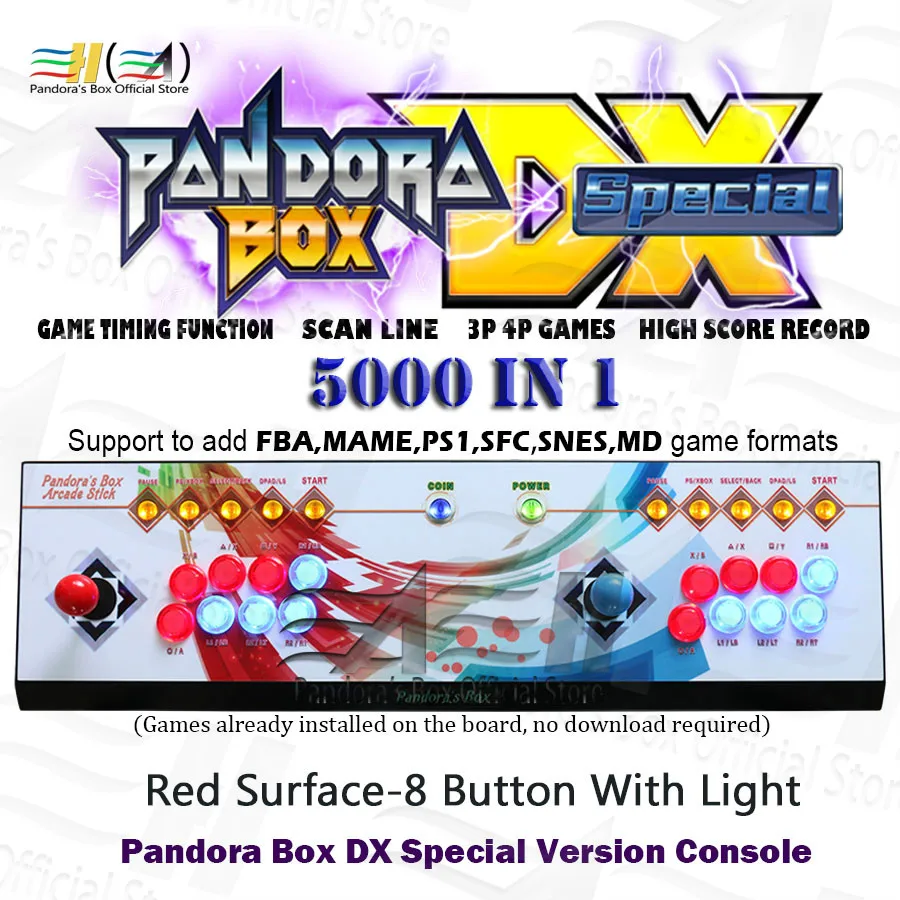 2021 8 кнопочная консоль Pandora Box DX специальная версия 5000 в 1 поддержка fba mame ps1 SFC SNES MD 3D