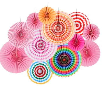 

12Pcs Colorful Paper Party Fiesta Fans Round Wheel Pattern Paper Garlands for Wedding Birthday Events Tea Party Home Decoration