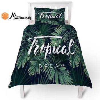 

2PC Tropical Palm Leaf Plant Pattern Duvet Cover Pillow Case Quilt Cover Set Bedclothes Single Bedding Sets For Bed