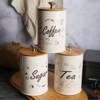 

3pcs/set Kitchen Storage Jars ,Sugar/Coffee/Tea Canisters , Metal Iron 1L