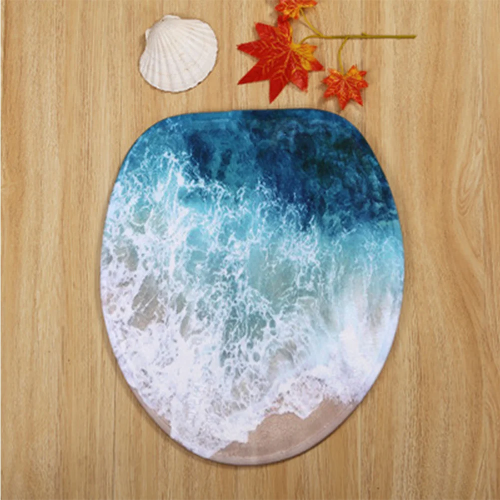 Bathroom 3 pc carpet set 3d-printed bathroom non-slip mat blue ocean wave carpet home decoration