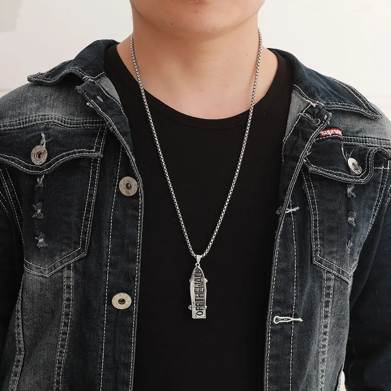 Meetvii New Men's Punk Skateboard Pendant Long Pendant Necklaces Hip Hop Disco Stainless Steel Chain Necklaces Men Jewelry - Image 2