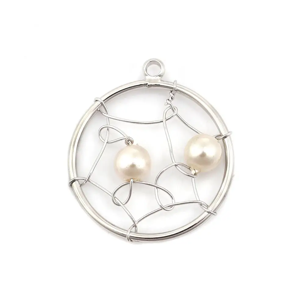 

DoreenBeads Acrylic & Copper Charms Pendant Round Hollow White Imitation Pearl Jewelry Findings 20mm( 6/8") x 19mm( 6/8"), 2 PCs