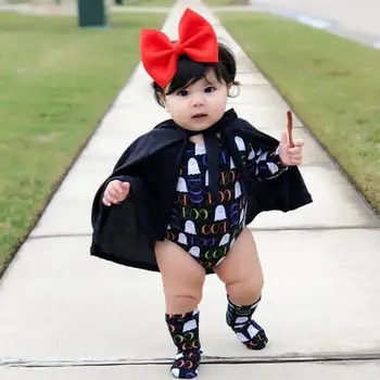

Emmababy 3PCS Newborn Kids Baby Girl Boy Long Sleeve Fashion Halloween Romper +Cloak+Pantyhose Outfits Set Autumn