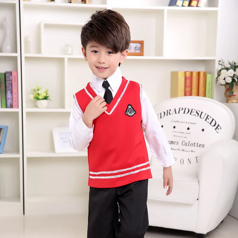 boys red set Весенне-Осенняя детская школьная форма, комплекты для сцены, детские Студенческие костюмы, консервативный стиль, костюм для девочек, От 3 до 13 лет - Цвет: boys red set