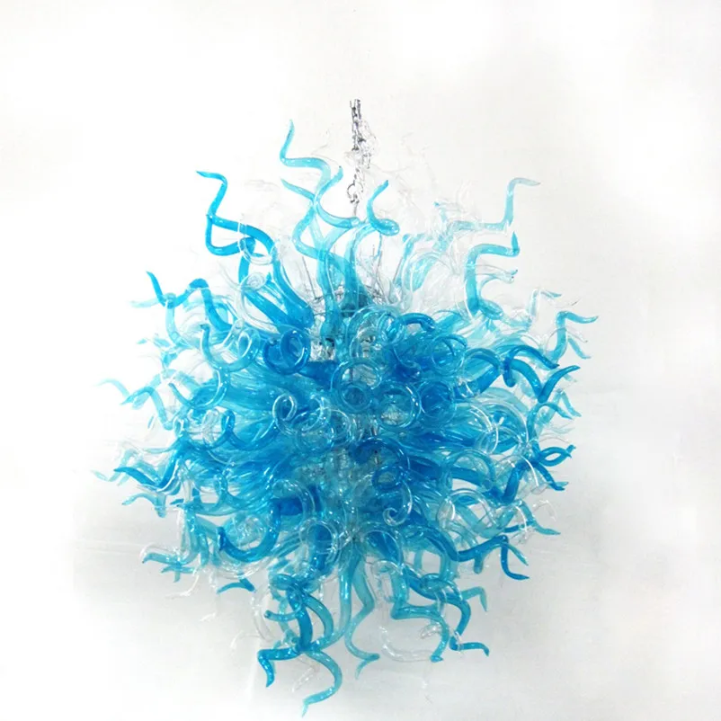 

European LED Hand Blown Glass Chandelier Turquoise Clear Color Glass Pendant Lamps 32 Inches