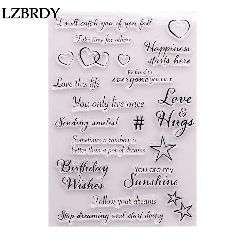 1 Pack Happiness Love Birthday Wishes Letters Heart Star Clear Rubber Stamps for Card Making Scrapbooking Valentine's Day Decors | Дом и