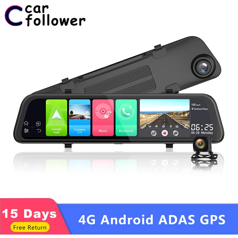 12\ 4G Dash Cam Android 8.1 Car DVR Rearview Mirror Camera 2GB+32GB GPS Navigation ADAS WIFI Dual Full HD 1080P Video Recorder