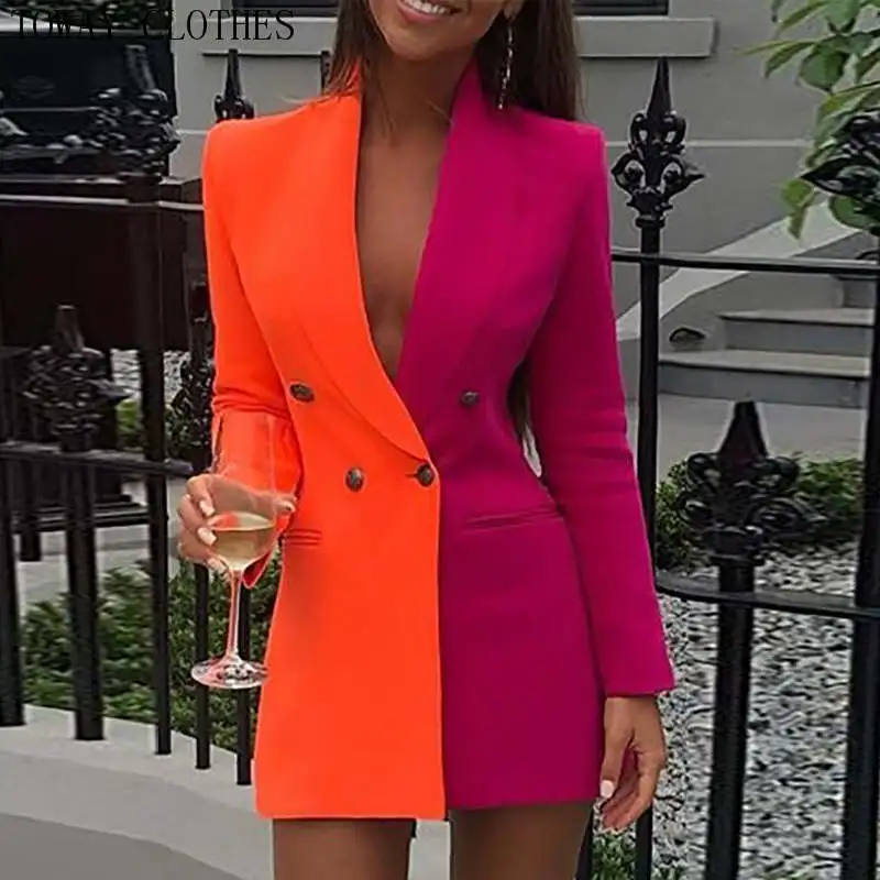 

Dress For Women 2022 Colorblock Patchwork Long Sleeve Blazer Dress Vestidos Elegantes Para Mujer