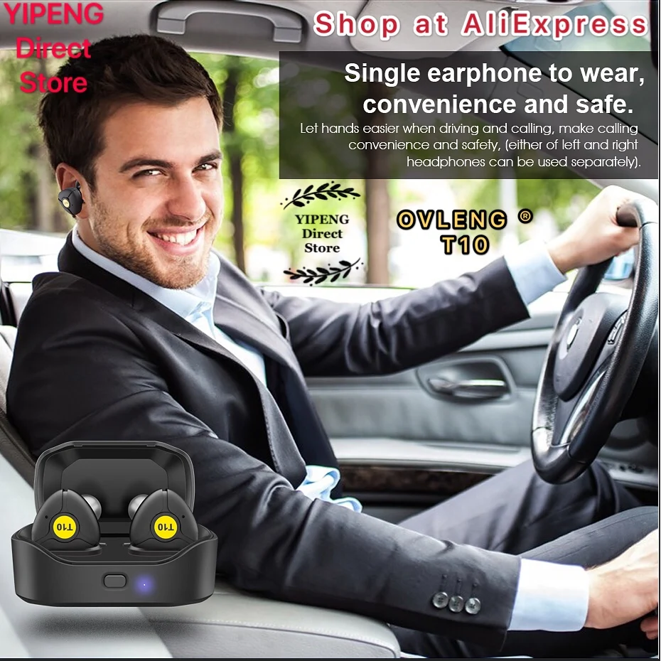 OVLENG T10 True Wireless Earbuds Wireless Bluetooth Earphones with Mic Handsfree for Smart Devices Mini TWS Earphones