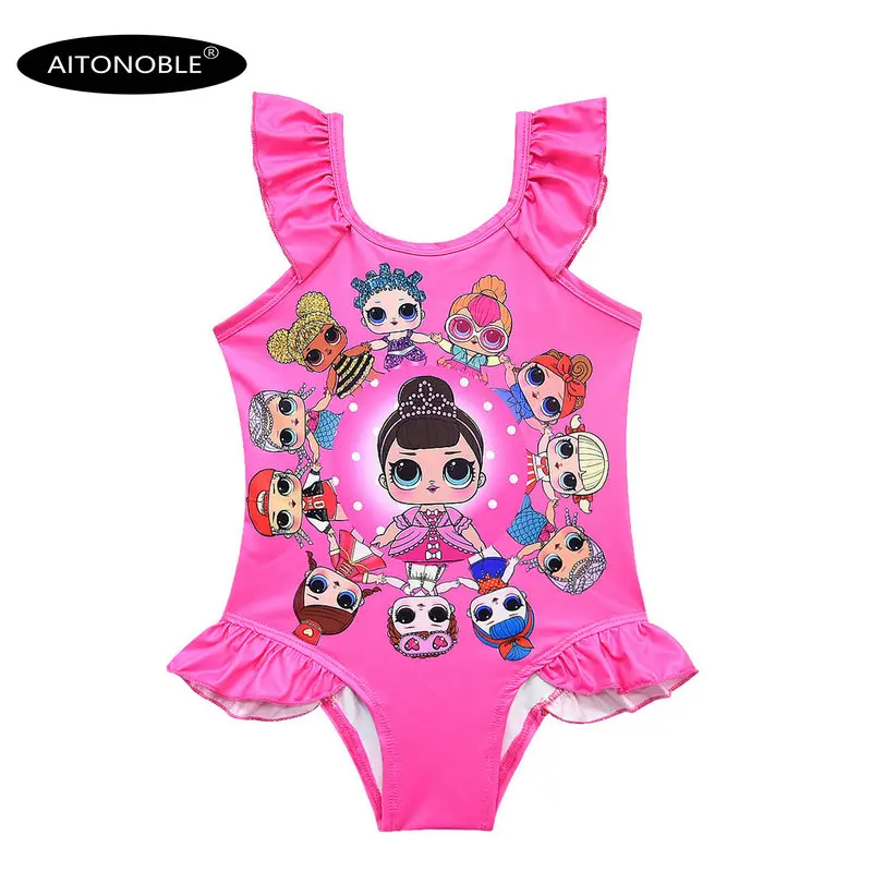 

Aitonoble Children Lol Swimwear Girls Swimsuit Surprise Princess Cosplay Costume Summer Doll Swimsuit Dress with Mesh