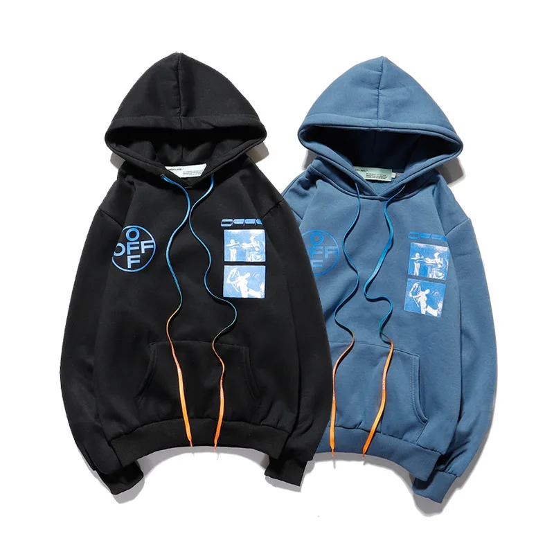 

Blue Religious Oil Painting Hoodie Ow Retro off Men And Women Couples Hoodie