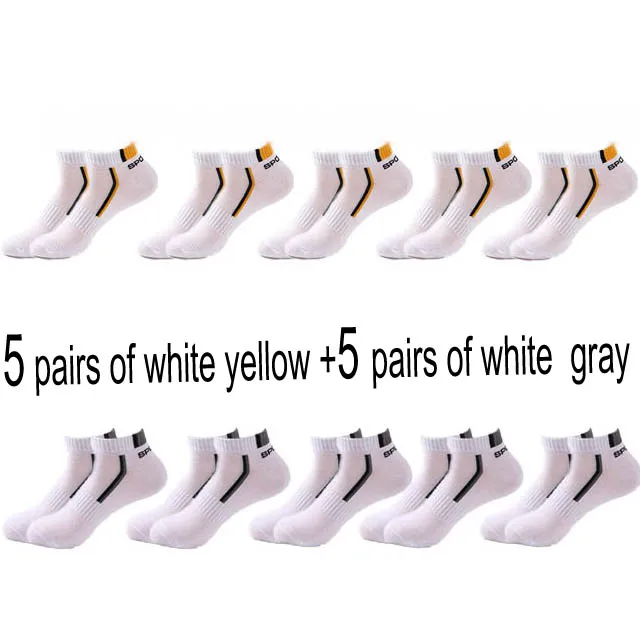 10 Pair High Quality Men Ankle Socks Breathable Cotton Sports Socks Mesh Casual Athletic Summer Thin Cut Short Sokken Size 38-48 yellow  whitegray
