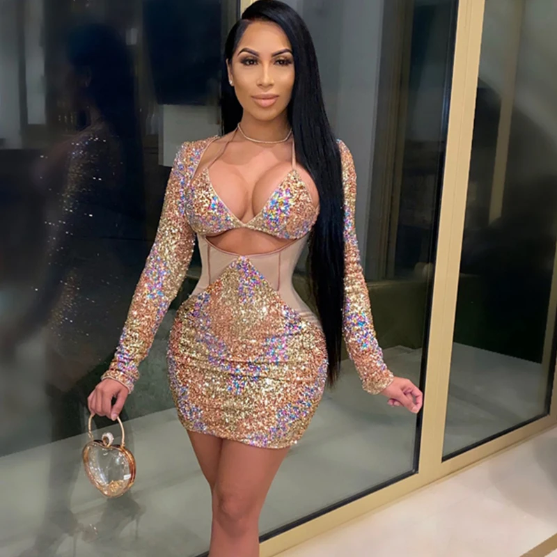 Glitter Sexy Sequin Dress Women Party 