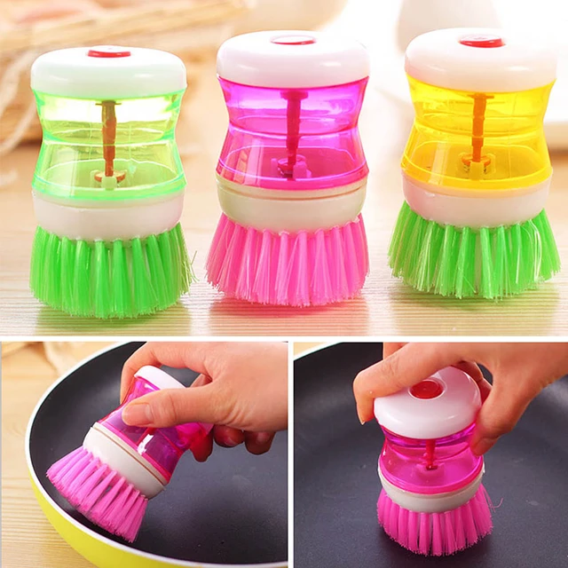 Kitchen Dish Brush With Liquid Soap Dispenser Plastic Pot Dish Cleaning  Brush Home Cleaning Products Kitchen