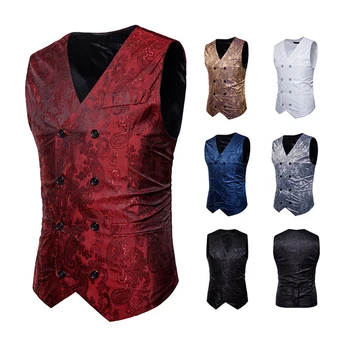 

Stage Costumes Male Singer Dj Ds Performance Clothing Rave Wear Slim-Fit Embroidered Double-Breasted V-Neck Men's Vest DT1806