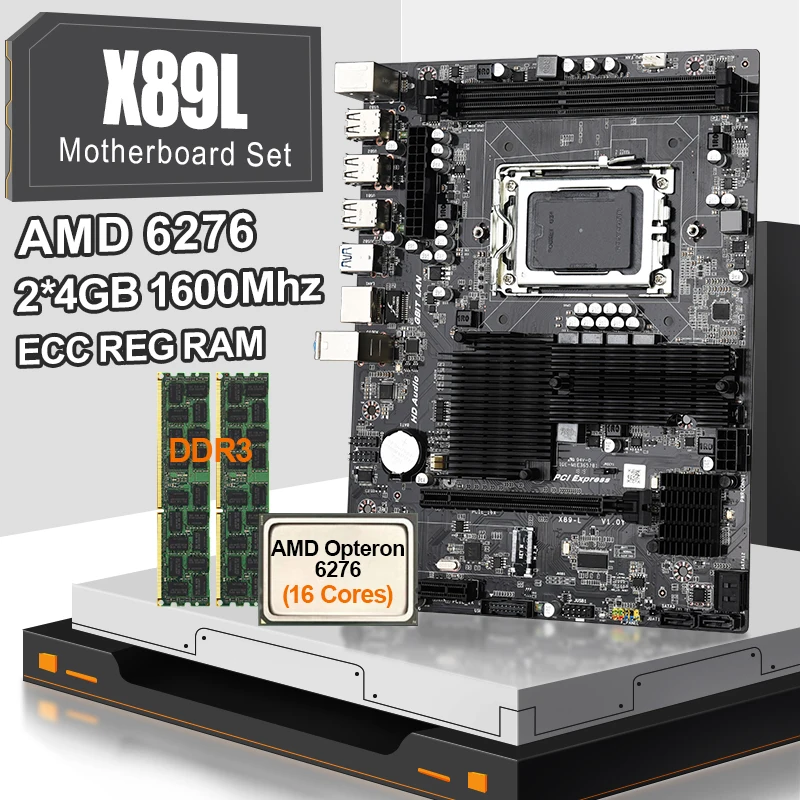 JINGSHA AMD X89L G34 гнездо набор материнских плат с 16Core Opteron 6276 Процессор и 2*4GB DDR3