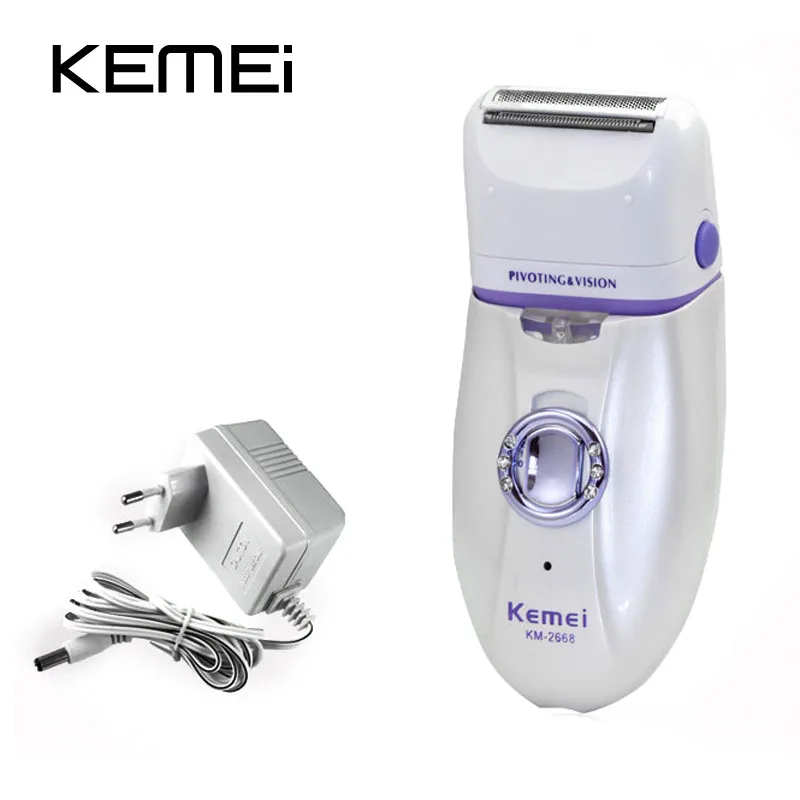 KM-2668 2in1 Women electric trimmer Shave hair removal Epilator callous Remover Velvet Smooth Waterproof Dual Head Hair Removal