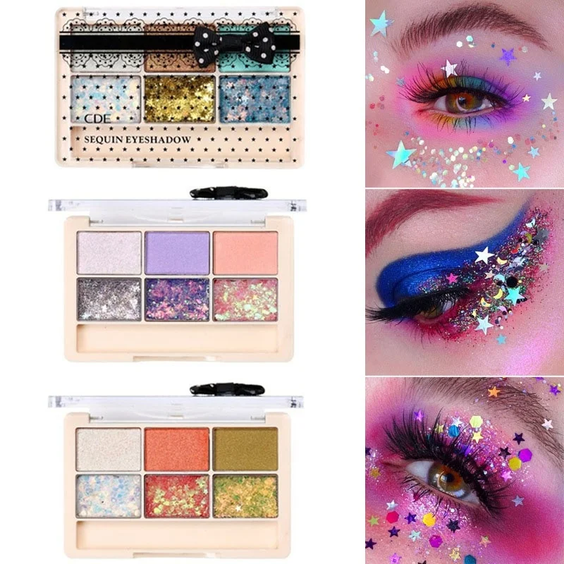6 Colors Shimmer Glitter Eyeshadow Palette Long Lasting Diamond Eye Shadow Waterproof Mineral Powder Eye Shadow Makeup