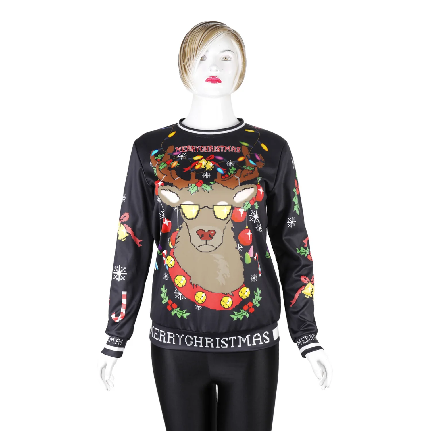 Шикарная Рождественская одежда унисекс с оленем, новинка, толстовки с принтом оленя для женщин и мужчин, пуловер с круглым вырезом, джемпер, топы