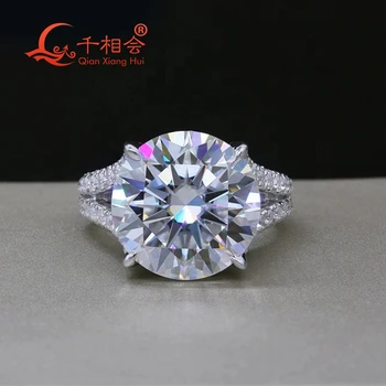 12ct 15mm Round white color Moissanite Large Size  Silver 925 Ring Luxury Half Eternity women's Ring Band wedding Dating gift