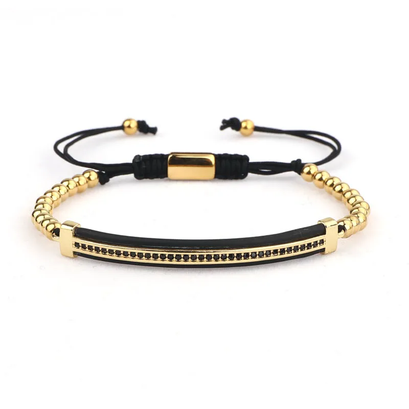 High Quality Stainless Steel Beads CZ Pave Charm Beaded Macrame Adjustable Bracelet Men Women - Image 3