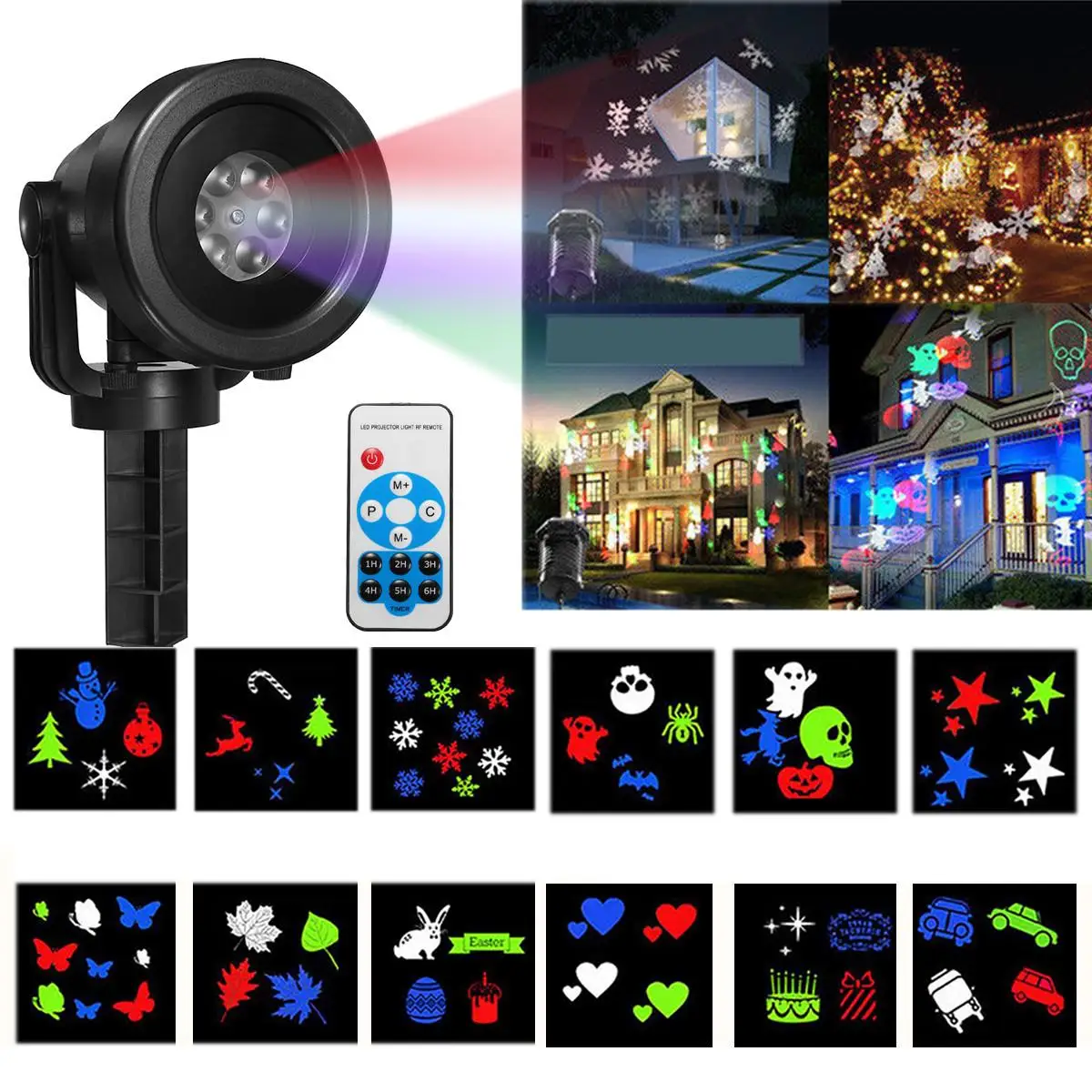 

Christmas Lights Waterproof LED Laser Snowflake Projector 12 Film Cards DJ Disco Light Halloween New Year's Home Garden Decor