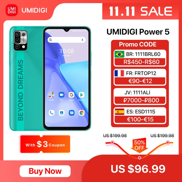 [In Stock] UMIDIGI Power 5 Global Version 128GB Smartphone Android 11 Helio G25 16MP AI Triple Camera 6150mAh 6.53'' Full Screen 1