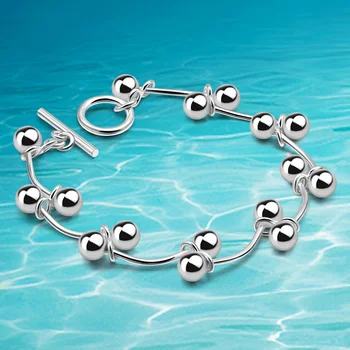 

925 Sterling Silver Map Bracelets & Bangles for Women Bohemian Round Beaded Charm Bracelet Sweet Fashion Accessories Bijoux