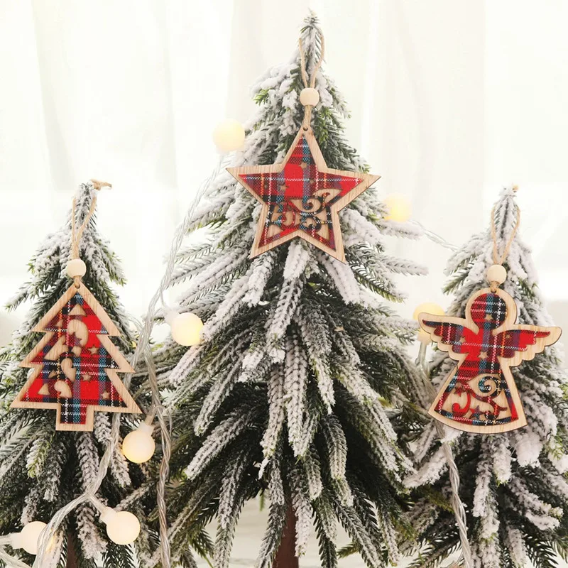3pcs tree star angel Последний Ангел Звезда деревянный кулон украшения для рождественской елки украшения Noel Декор новогодние подарки для детей Navidad DIY ремесло - Цвет: 3pcs tree star angel