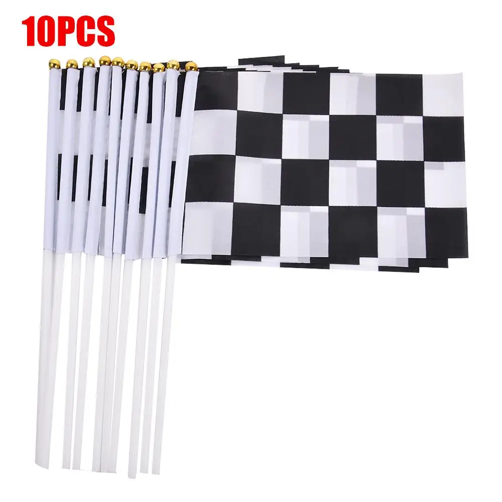 

10PCS Checkered Flags Racing Polyester Flags Black And White Flag For Racing Party Sport Events 14*21CM