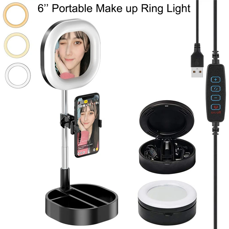 

Dimmable LED Selfie Ring Light With Stand USB Selfie Light Ring Lamp Big Photography Ringlight For Computer PC Laptop