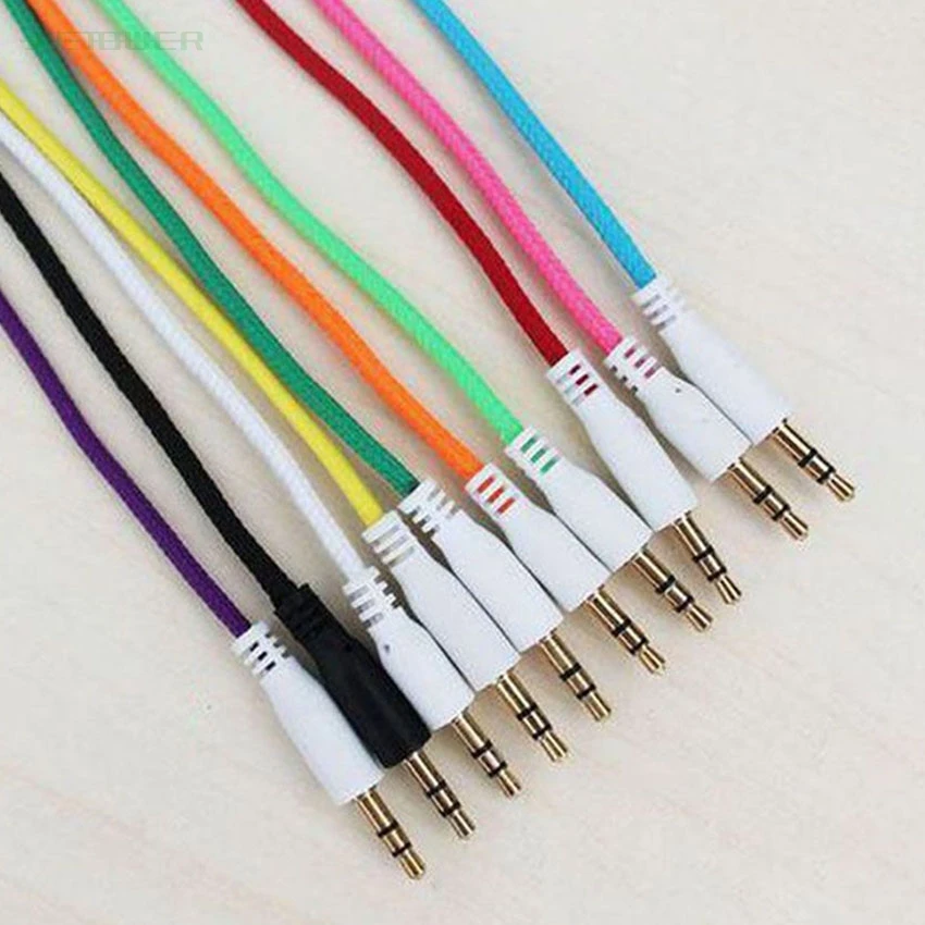 High Quality Candy Color Braided Fabric 3 5 to 3 5 Male to Male Audio Cable for iphone Headphone Car Aux 300pcs lot