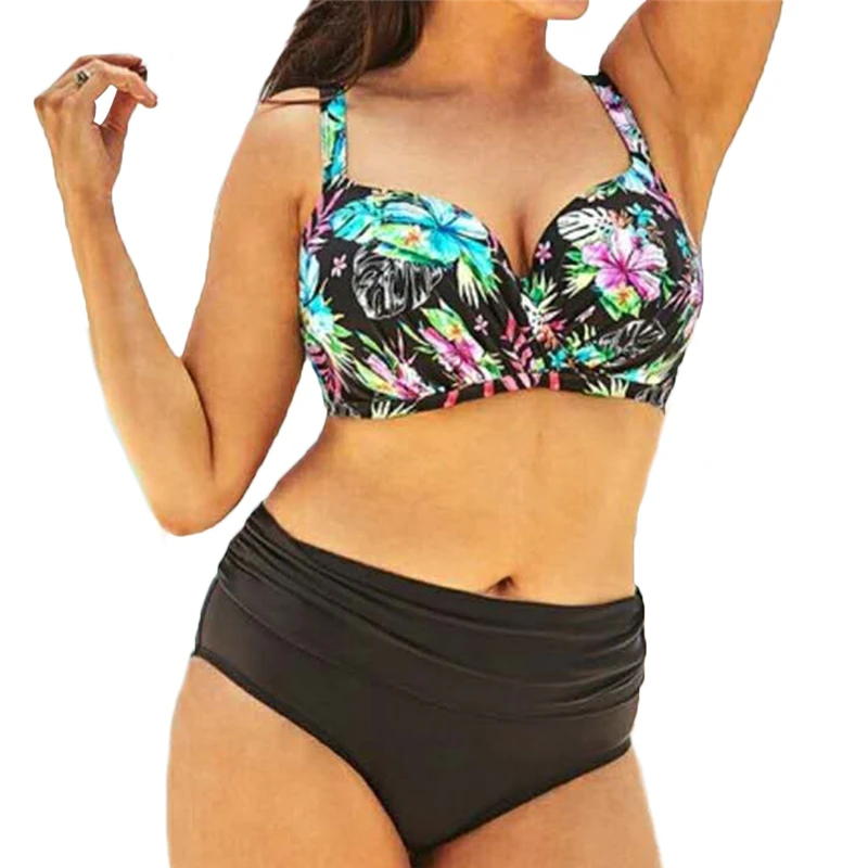 

Women Bikini Set Floral Push-up Padded Bra Swimsuit Ladies High Waisted Swimwear Bathing Suit Plus Size Womens Swim Wear