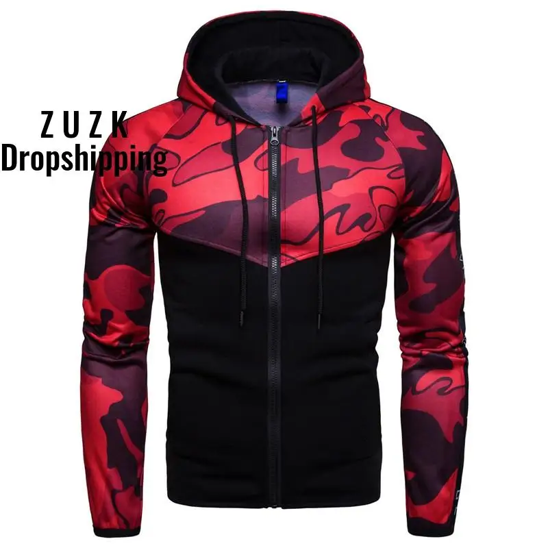 

Drop Shipping Fitness Men's Slim Hooded Camouflage Colorblock Sweatshirt