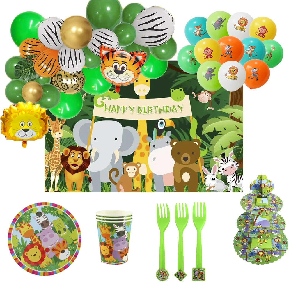 Disposable Plates Safari Jungle Animal Party Napkin Dinner Balloons For