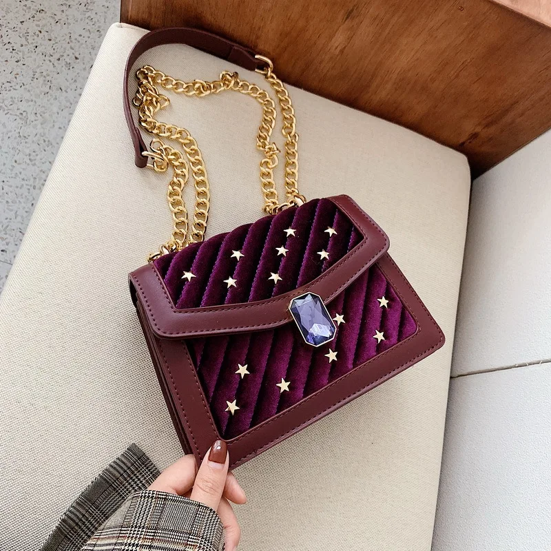 

velvet shoulder bag women luxury brand stars gemstone crossbody bags for women 2019 chain strap ladies small bag bolso mujer