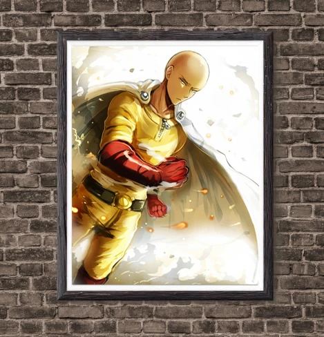 One Punch Manga Anime Poster Saitama Fan Art Picture Artwork Wallpaper,20 x  25 cm,Stretched And Ready To Hang