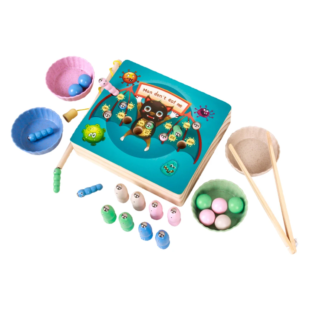Montessori Wooden Educational Toys Hands Brain Training Clip Fishing Beads Puzzle Board Math Game Memory Chess Toys for Children