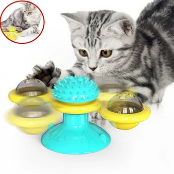 

Cat Toys Interactive Windmill Teasing Soft Tickle Scratching with Led Ball USB Charging Turntable Pet Whirling Play Game Kitten
