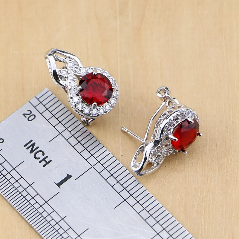 Goedkoop Natuurlijke 925 Zilveren Sieraden Rode Zirkoon Wit CZ Charm Oorbellen Hanger Ketting Ring Armbanden Sieraden Sets voor Vrouwen