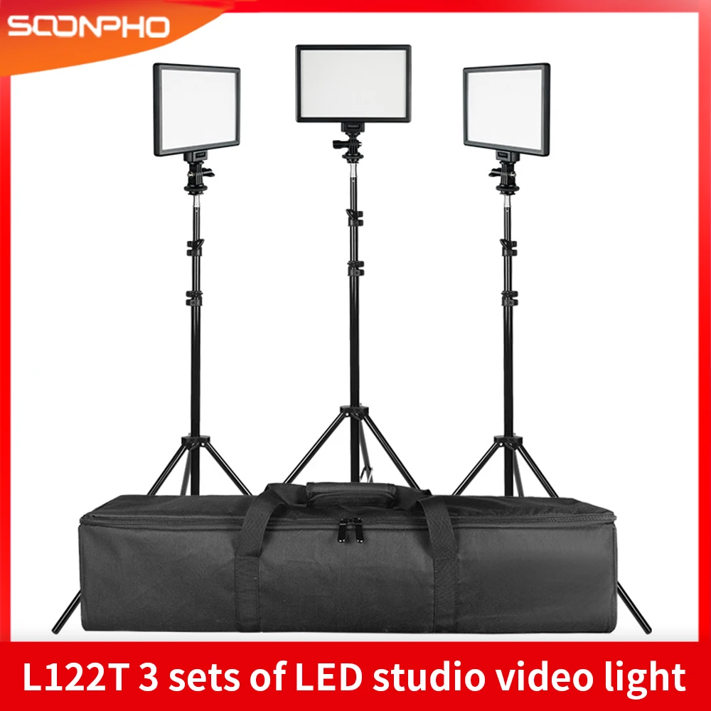 

SUPON L122T 3 Sets LED Video Light Studio Light Photographic Lighting with Tripod 3200K/5600K Panel Lamps for Photo Youtube