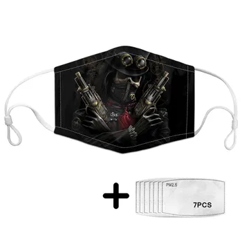 

Cool Punk Skull Pattern Men Reusable Mouth Mask with PM2.5 Sun Protection Mask for Face Black Dust Masks for Teenager Mascaras