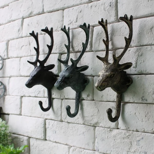 Cast Iron Deer Head Single Wall Hook Hanger Animal Shaped Coat