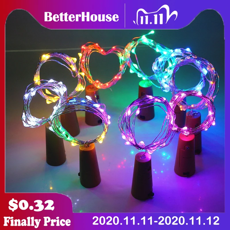 9 Colors LED Wine Bottle Cork Lights Wire String Light for Wedding Party Outdoor Decor 1M/2M Stopper For Bar Tool | Дом и сад